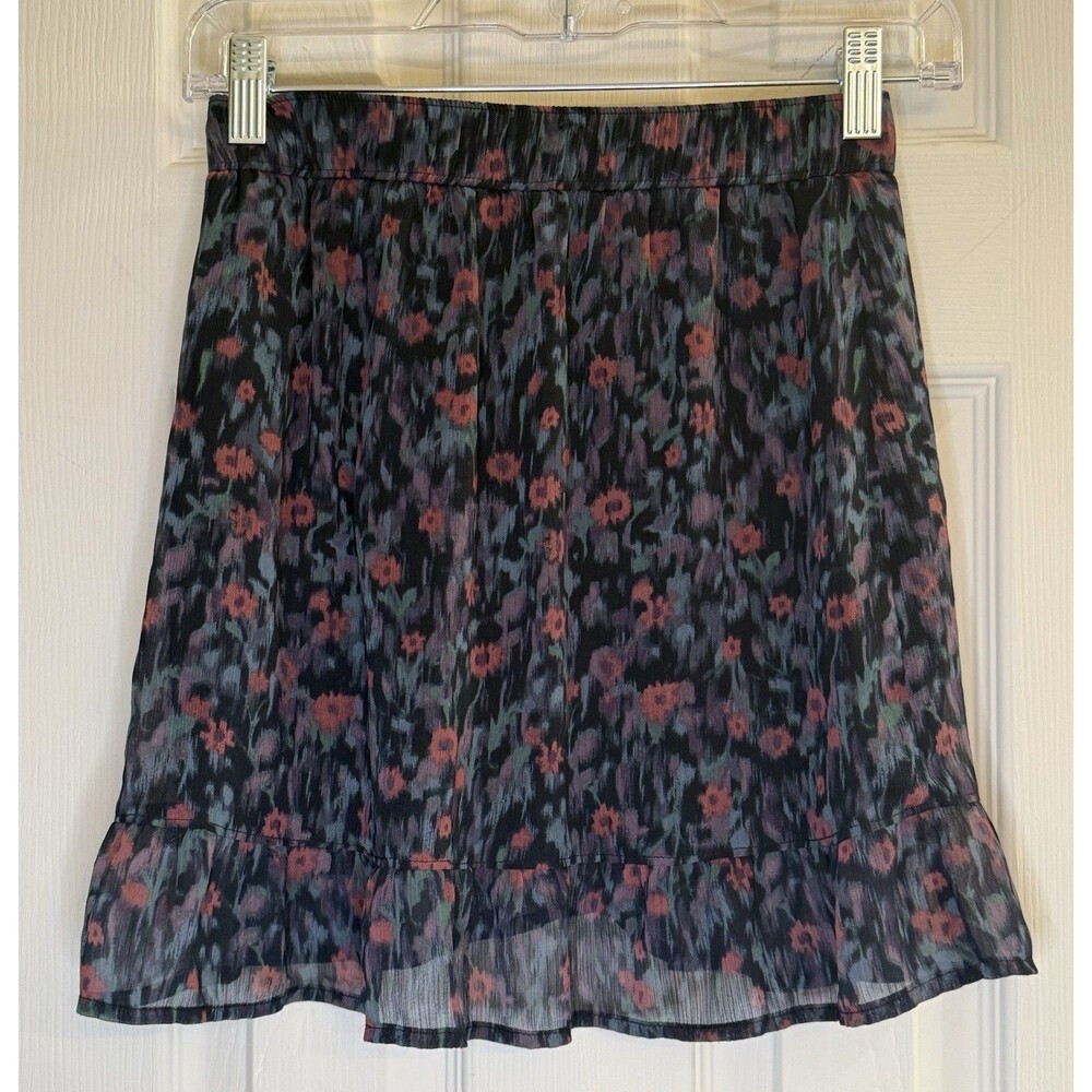 Abercrombie Kids Skirt S 13/14 Black Red Floral Ruffle Hem Sheer Overlay Lined